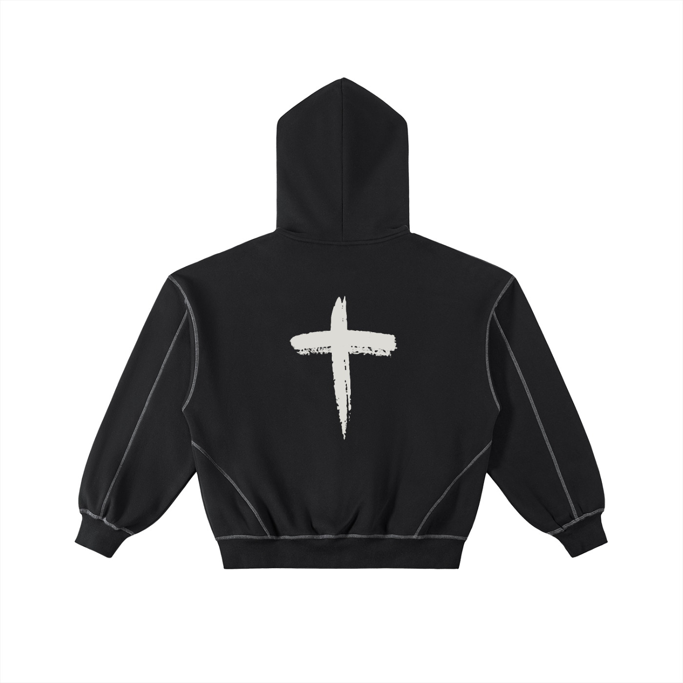 Contrast-Stitched Boxy Fleece Zip Hoodie