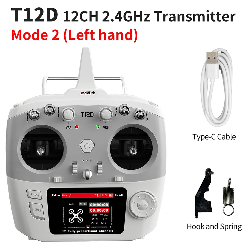 RadioLink T12D 12CH RC Transmitter 2.4GHz 2.8Inch 4000M Distance with R12F Receiver for FPV Drone Fixed Wing Car Boat Robot