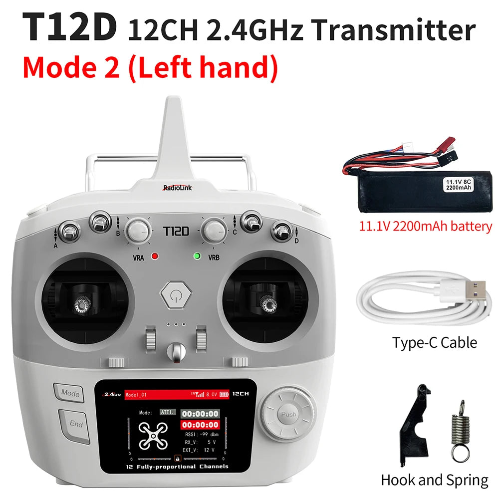 RadioLink T12D 12CH RC Transmitter 2.4GHz 2.8Inch 4000M Distance with R12F Receiver for FPV Drone Fixed Wing Car Boat Robot
