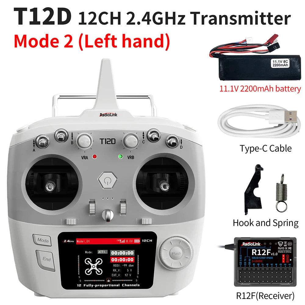 RadioLink T12D 12CH RC Transmitter 2.4GHz 2.8Inch 4000M Distance with R12F Receiver for FPV Drone Fixed Wing Car Boat Robot