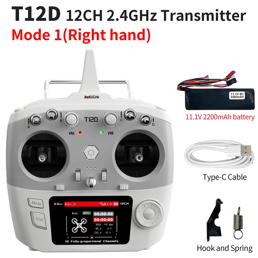 RadioLink T12D 12CH RC Transmitter 2.4GHz 2.8Inch 4000M Distance with R12F Receiver for FPV Drone Fixed Wing Car Boat Robot
