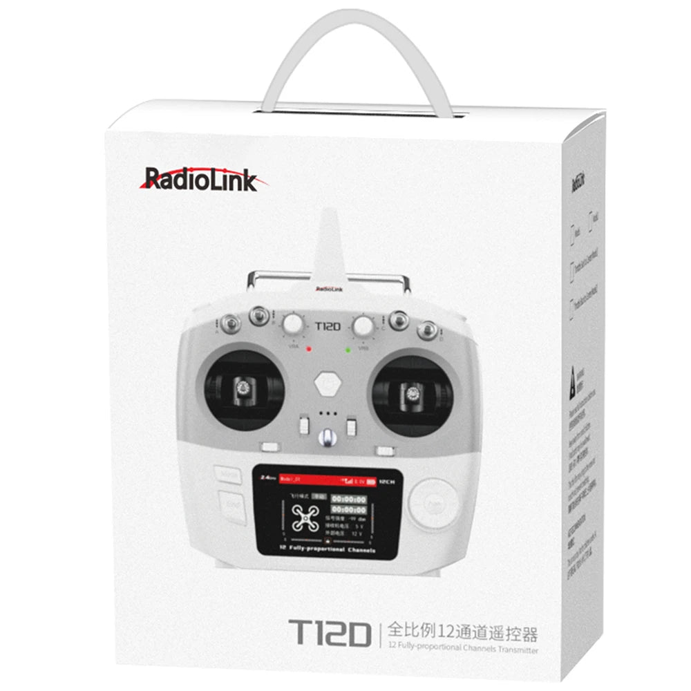 RadioLink T12D 12CH RC Transmitter 2.4GHz 2.8Inch 4000M Distance with R12F Receiver for FPV Drone Fixed Wing Car Boat Robot
