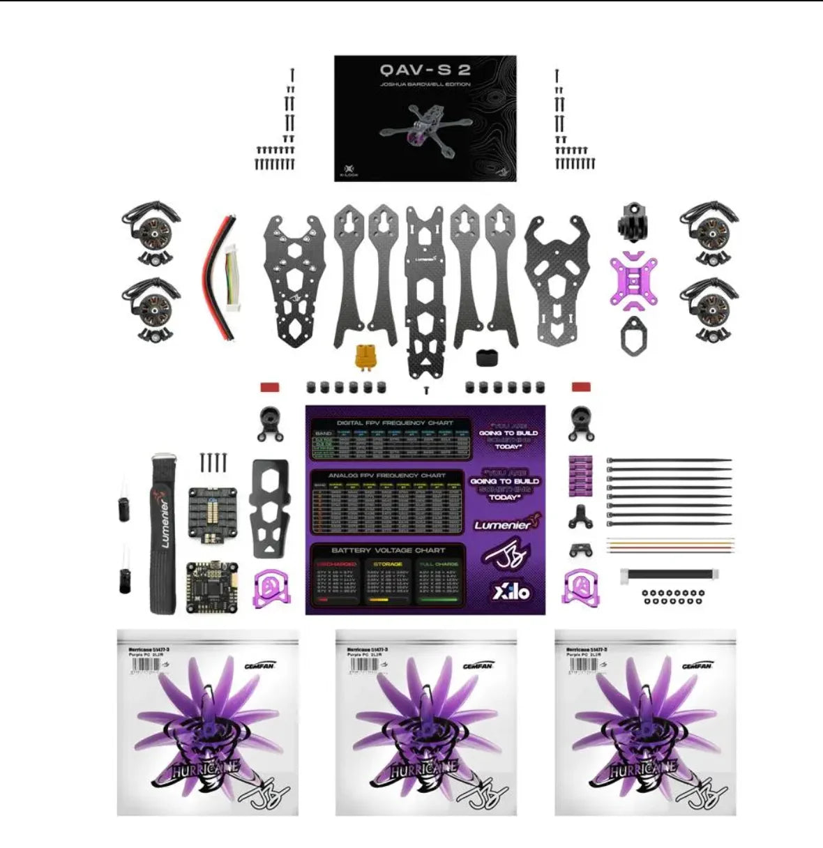 Beginner DIY FPV Drone Kit - QAV-S 2 Joshua Bardwell SE 5” -HD Ready/Analog 5 inch  RC FPV Quadcopter LongRange Freestyle Drone